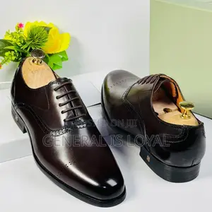 Dark Brown Leather Brogue Oxford Dress Shoes.