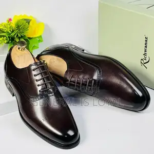 Dark Brown Leather Brogue Oxford Dress Shoes.