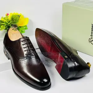 Dark Brown Leather Brogue Oxford Dress Shoes.