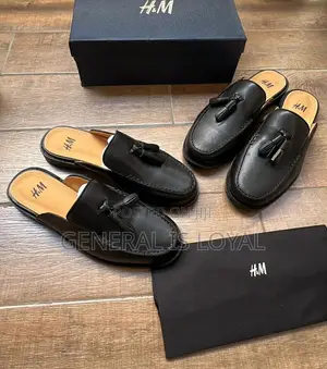 Black H&M Snaffle-Detail Mule Loafers With Gold-Tone Horsebit Accent,