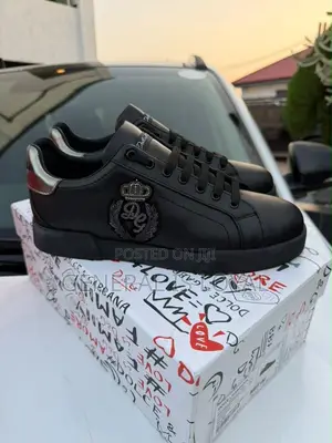 Dolce & Gabbana Portofino Crown Patch Light Strobel Calfskin Sneakers,