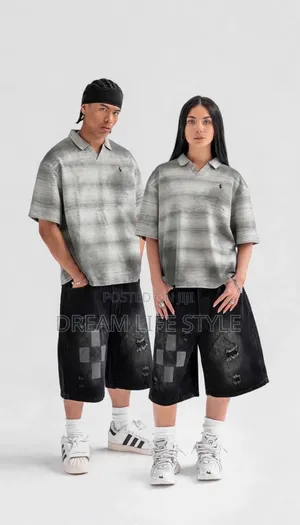 Oversized Ombre Gradient Knit Polo Shirt – Charcoal/Grey