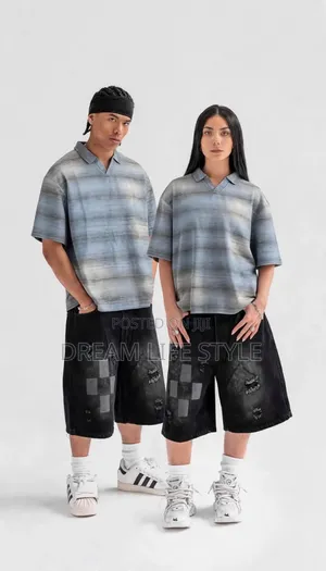 Oversized Ombre Gradient Knit Polo Shirt – Charcoal/Grey
