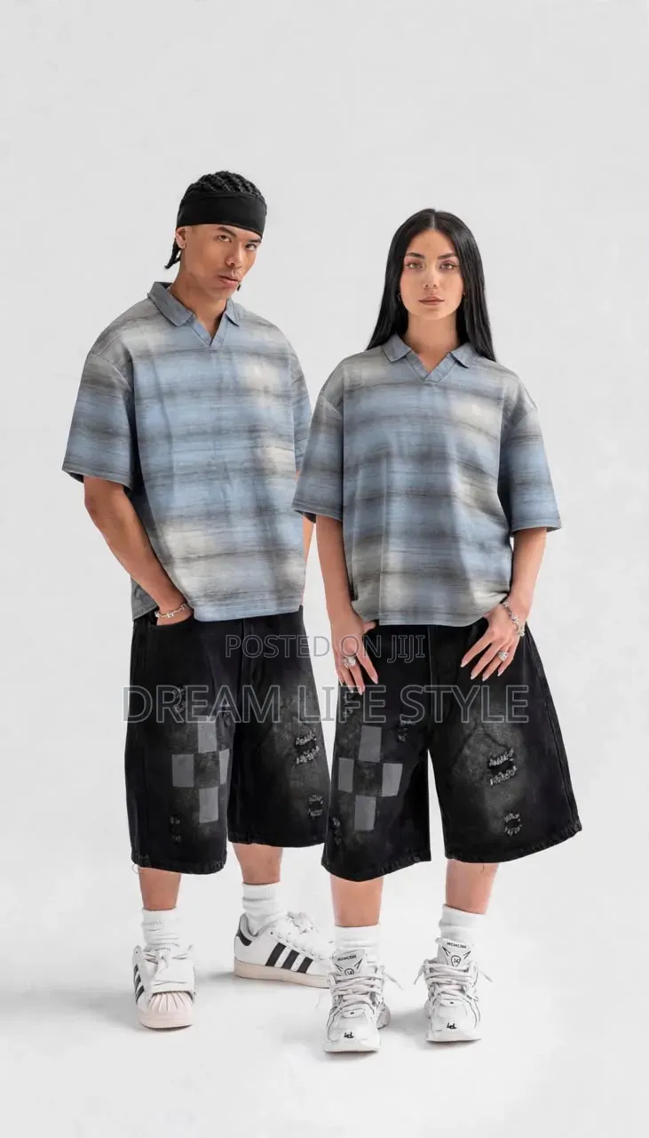 Oversized Ombre Gradient Knit Polo Shirt – Charcoal/Grey