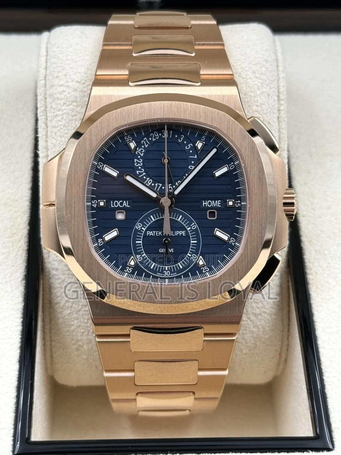 Patek Philippe Nautilus Travel Time Chronograph Rose Gold Blue Dial