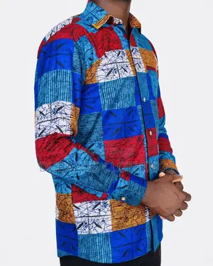 Men’s Vibrant Ankara & Kente Patchwork Long-Sleeve Shirt