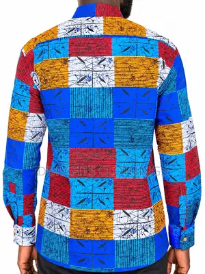 Men’s Vibrant Ankara & Kente Patchwork Long-Sleeve Shirt