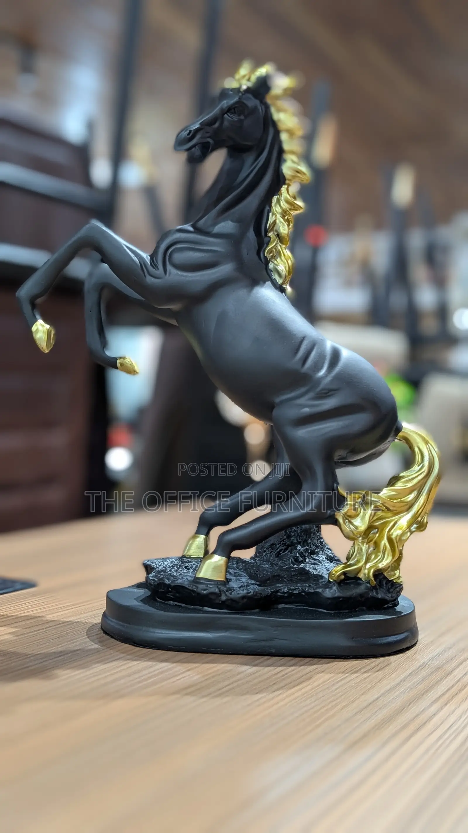 Black and Gold Rearing Horse Sculpture