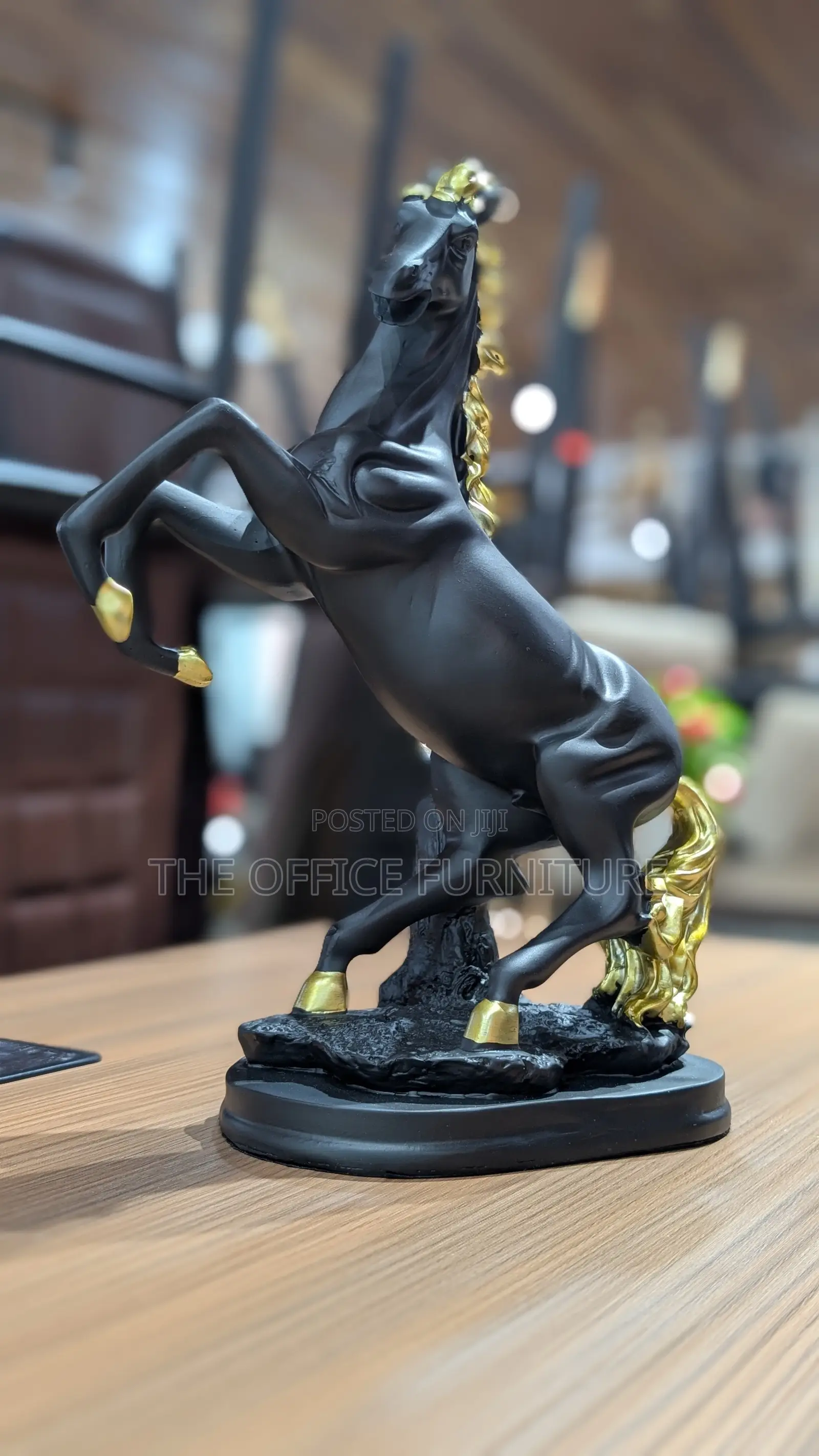 Black and Gold Rearing Horse Sculpture