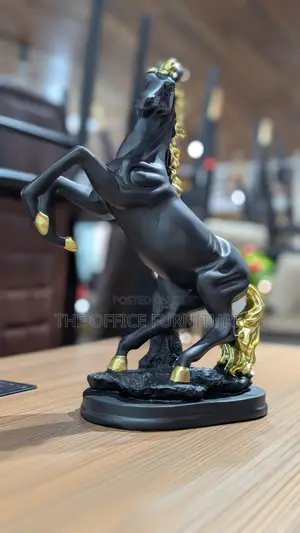 Black and Gold Rearing Horse Sculpture