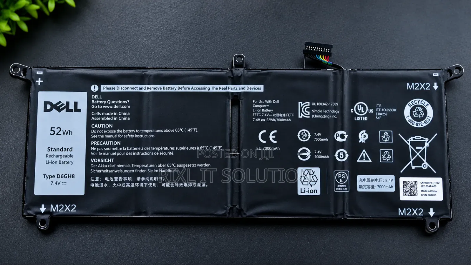 Original Dell DXGH8 Battery for XPS 13 9370 and Compatible Models, OEM