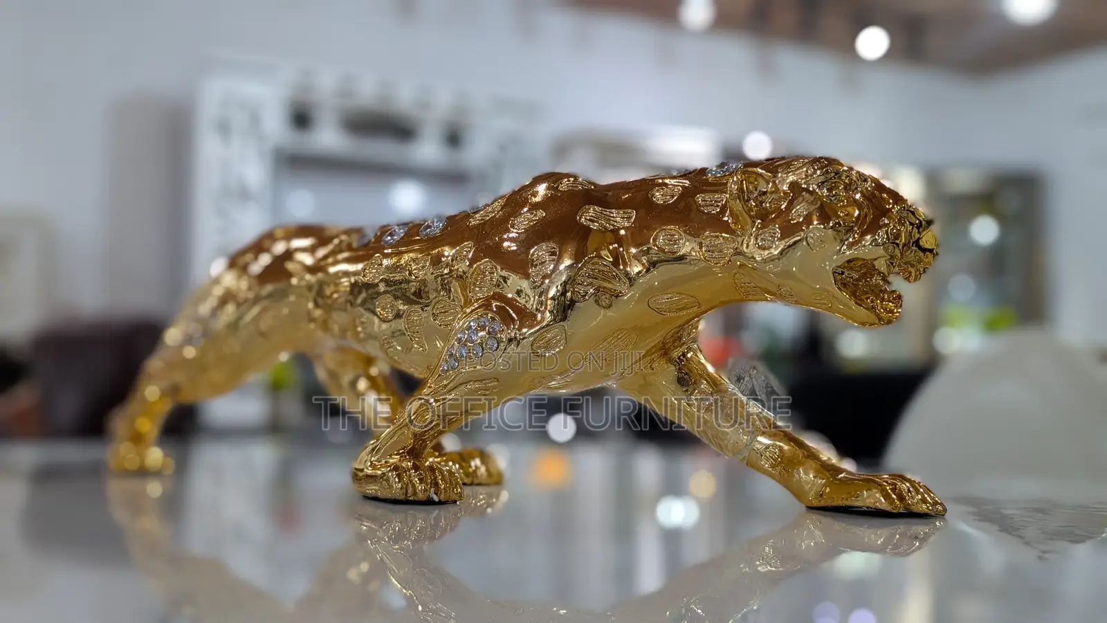 Luxurious Gold Prowling Panther Sculpture