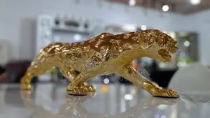 Luxurious Gold Prowling Panther Sculpture