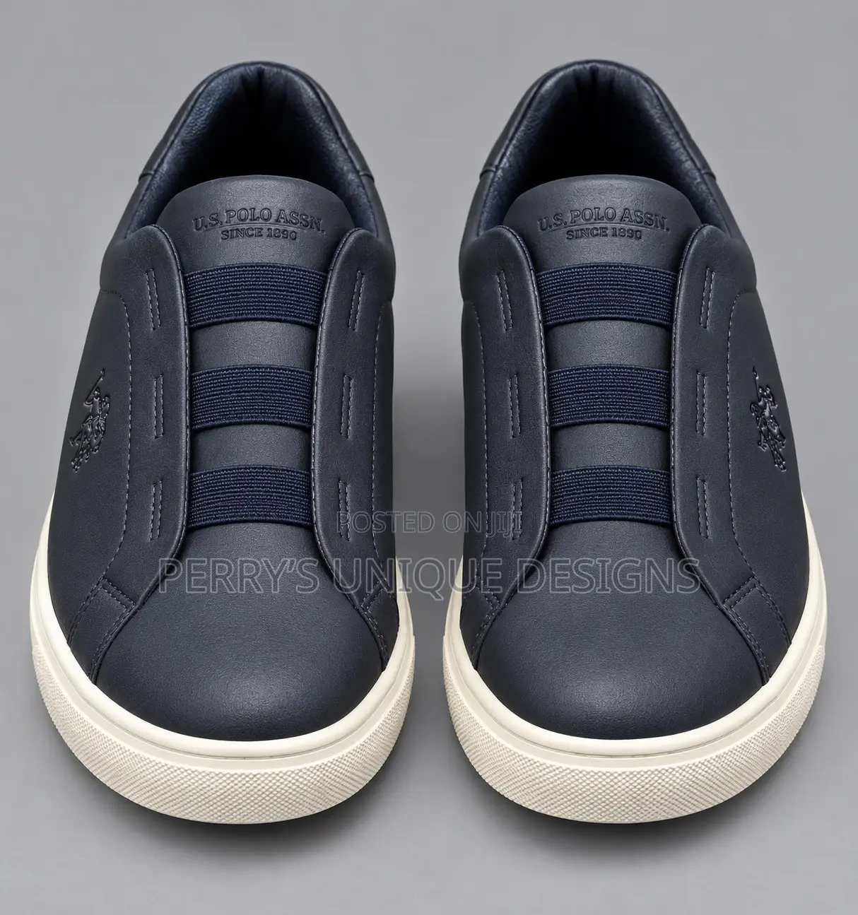 Men’s Navy Leather Slip-on Sneakers With Elastic Bands