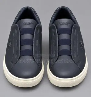 Men’s Navy Leather Slip-on Sneakers With Elastic Bands