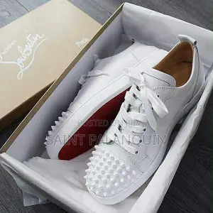 Christian Louboutin Louis Junior Spikes Flat Calf White Sneakers