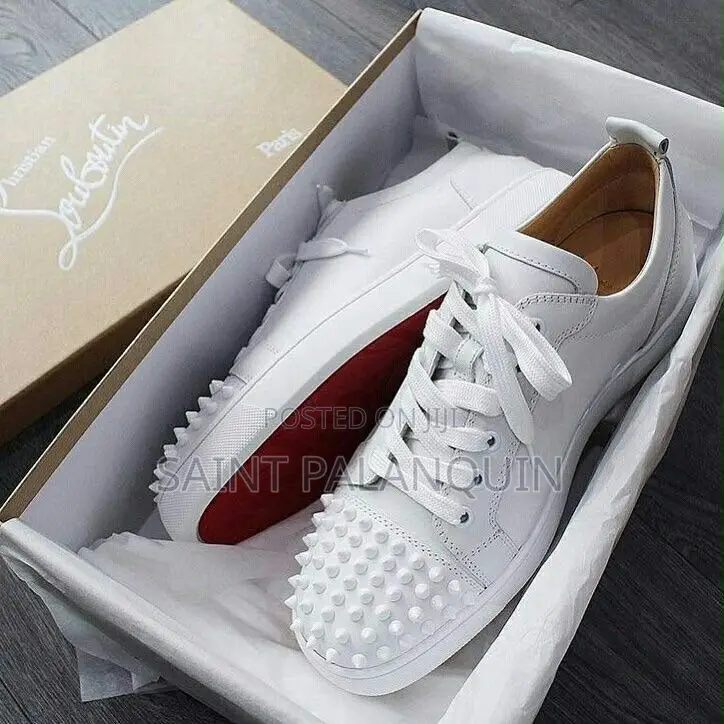 Christian Louboutin Louis Junior Spikes Flat Calf White Sneakers