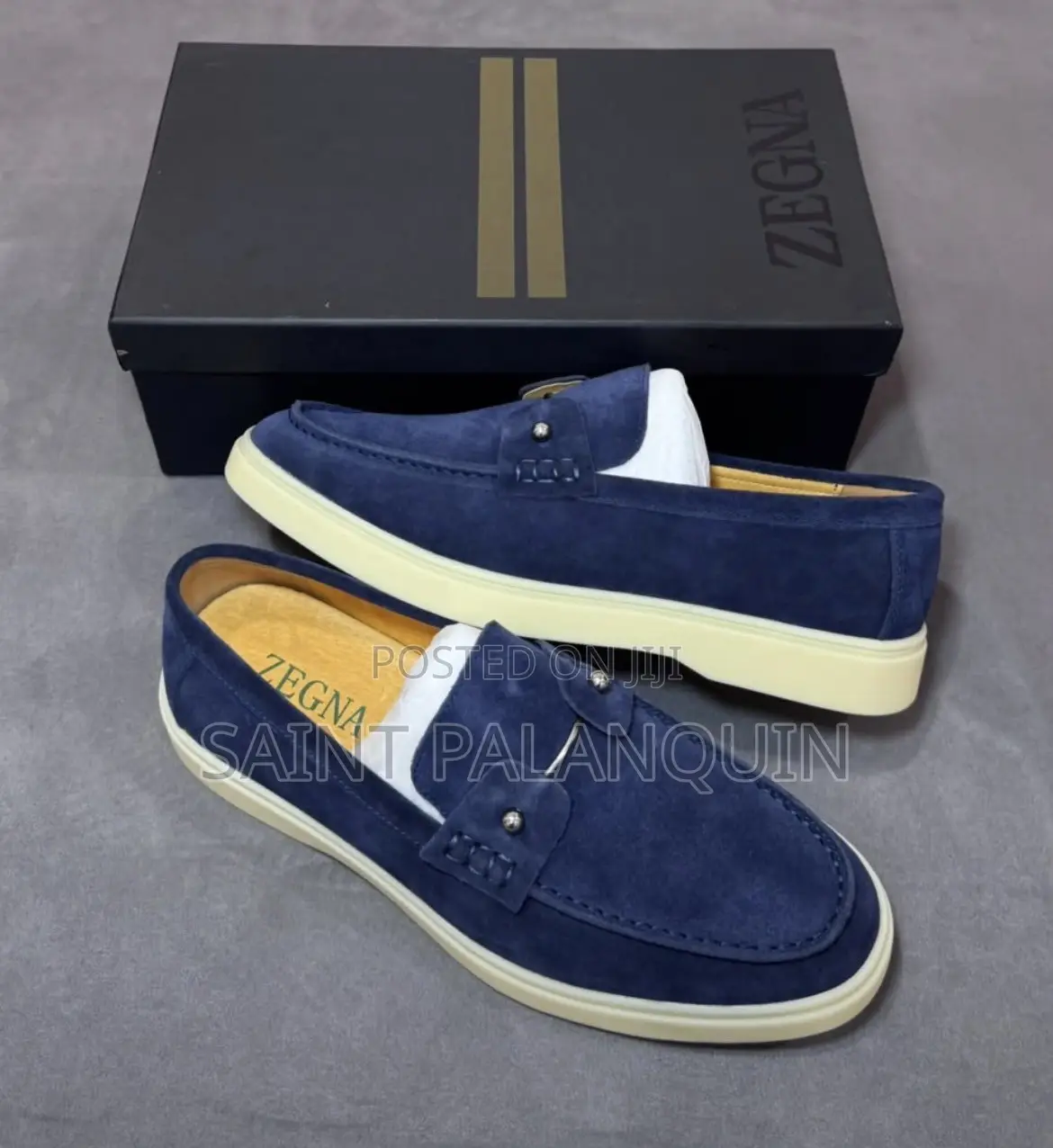 Black Suede Slip-on Shoes With Metallic Button