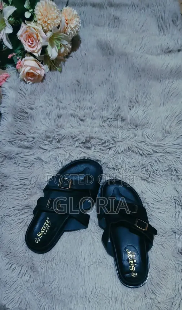 Ladies Double Buckle Flat Slippers