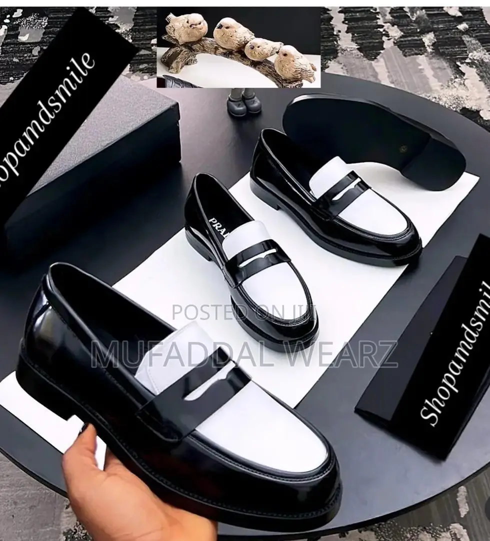 Men’s Black and White Calf Shoes