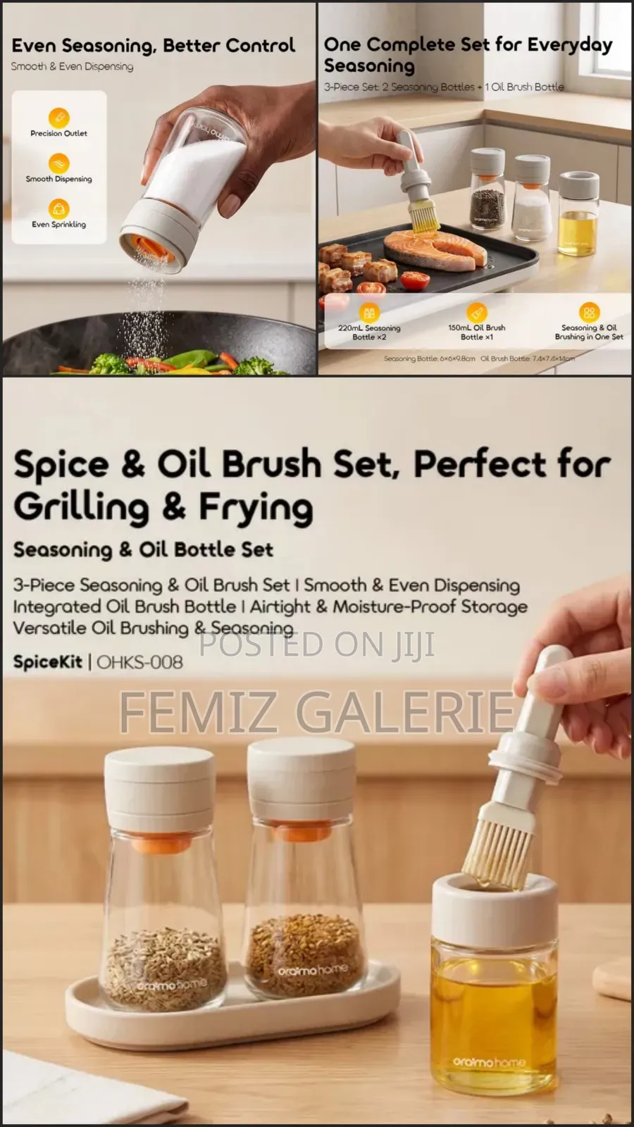 Oraimo SpiceKit Smooth Versatile Seasoning & Oil Bottle Set-3pcs