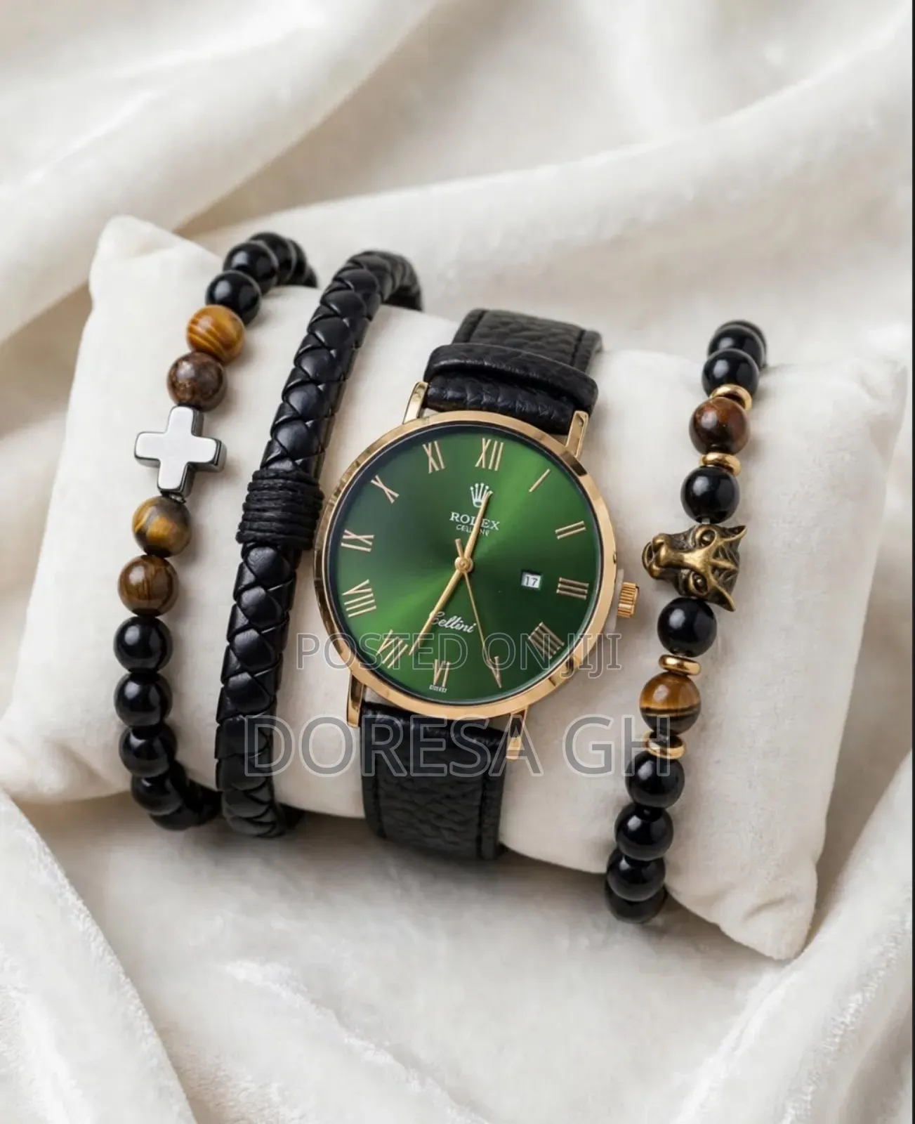 Men’s Leather Watch and Bracelet Set | Stylish Watch Gift Set for Men