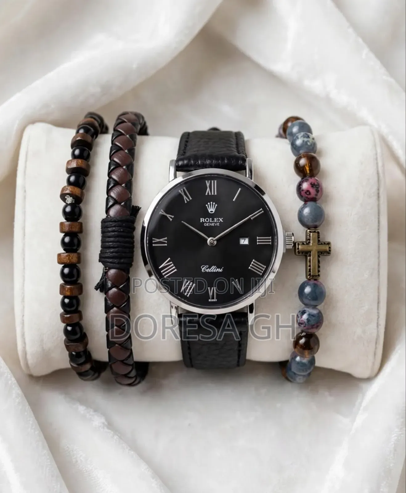 Men’s Leather Watch and Bracelet Set | Stylish Watch Gift Set for Men