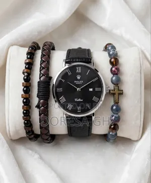 Men’s Leather Watch and Bracelet Set | Stylish Watch Gift Set for Men