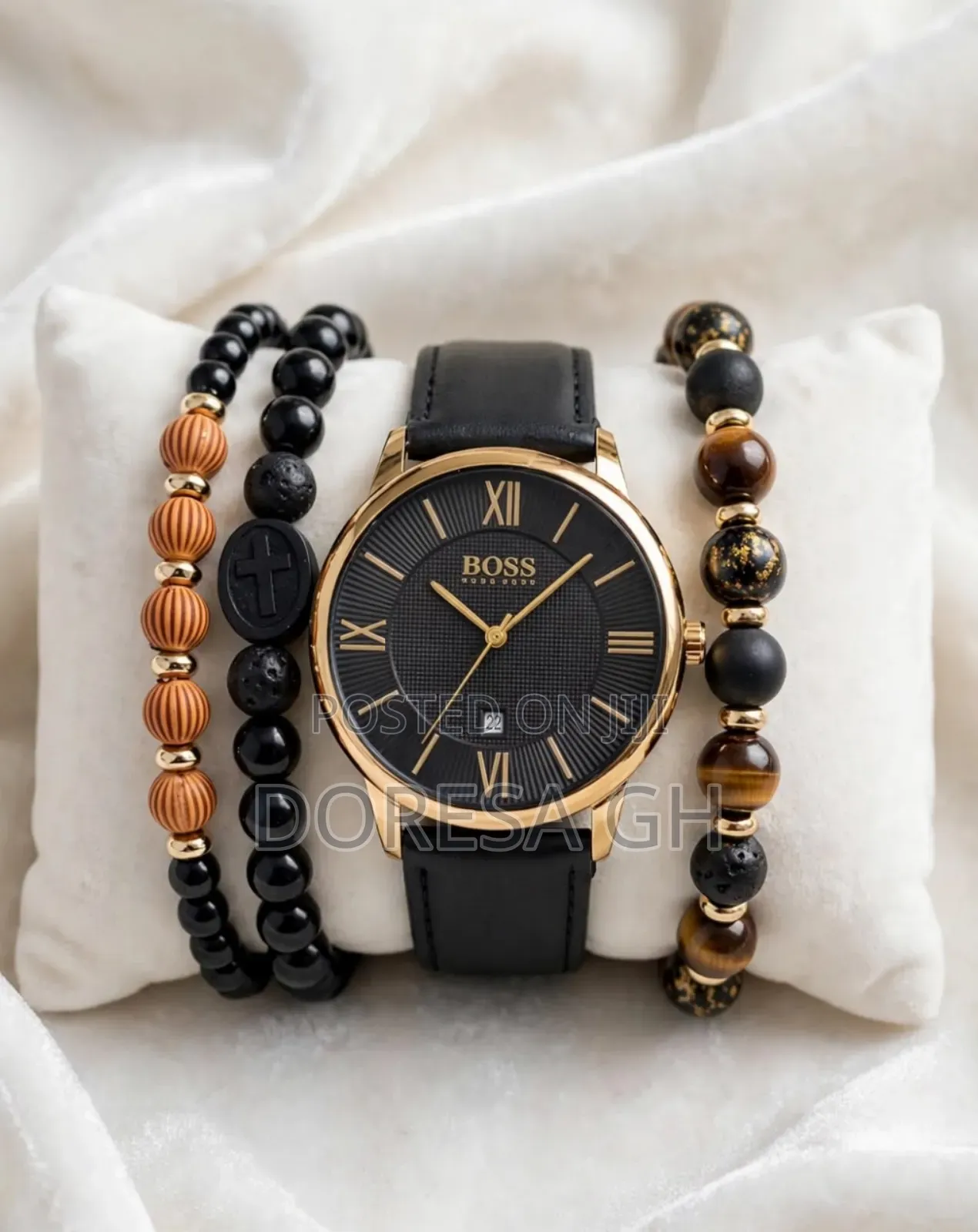 Men’s Leather Watch and Bracelet Set | Stylish Watch Gift Set for Men