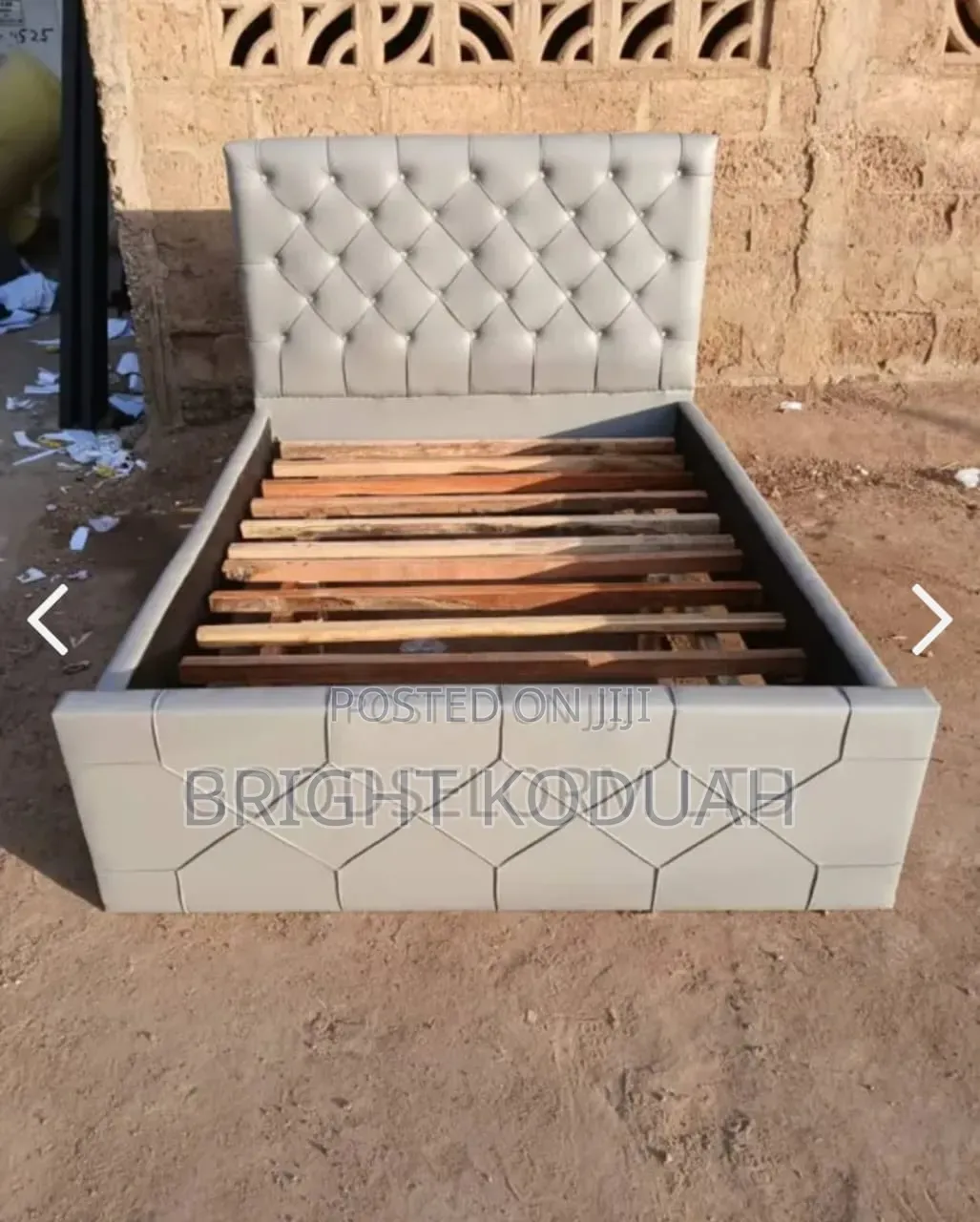 Ash Leather Batten Double Bed Frame