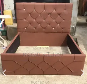Leather Brown With Battens Double Bed Frame