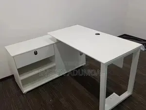 Modern White Office Desk With Storage Cabinet – Executive Workstation