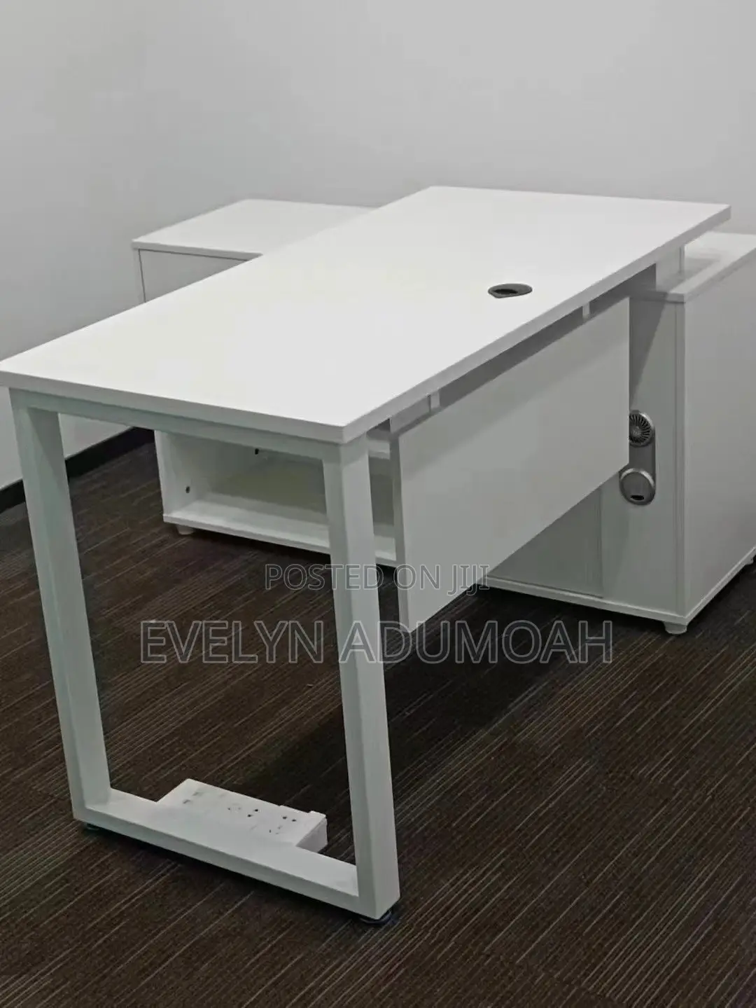 Modern White Office Desk With Storage Cabinet – Executive Workstation