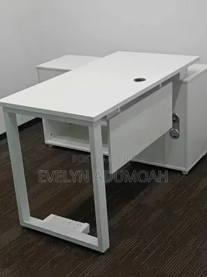 Modern White Office Desk With Storage Cabinet – Executive Workstation