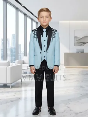Quality 3-Piece Designer Children Boys Suit in Sea Blue