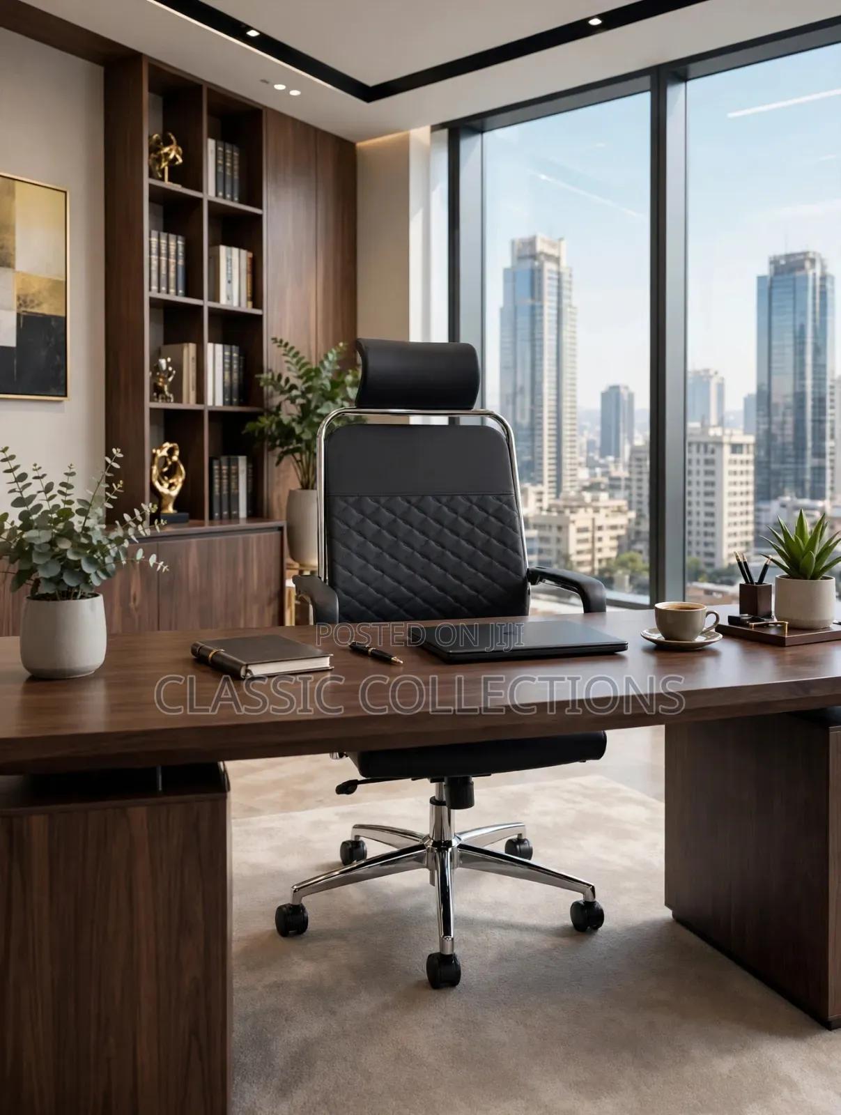 Executive Office Chair- Black Leather With Headrest