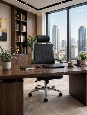 Executive Office Chair- Black Leather With Headrest