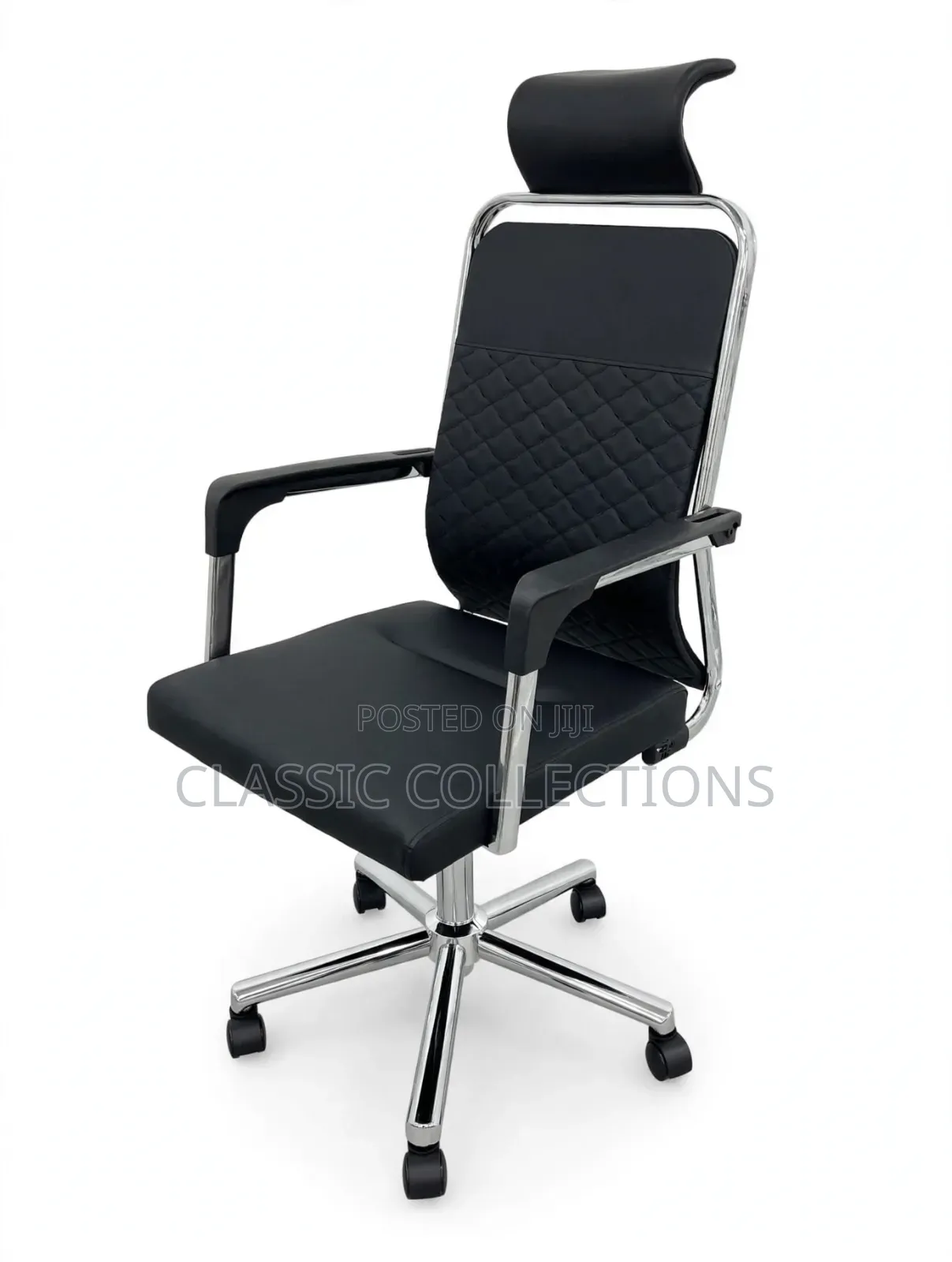 Executive Office Chair- Black Leather With Headrest