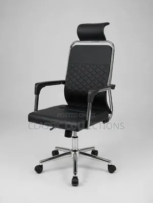 Executive Office Chair- Black Leather With Headrest