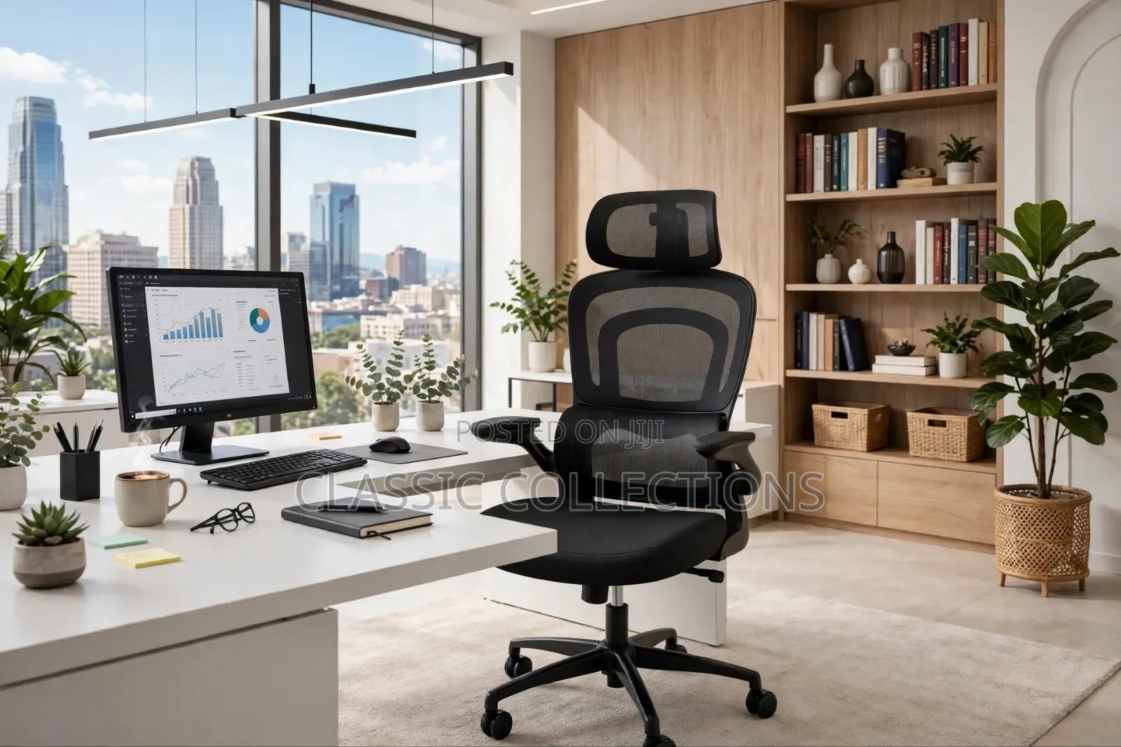 Ergonomic Office Chair-Headrest and Lumbar Support . Adjustable