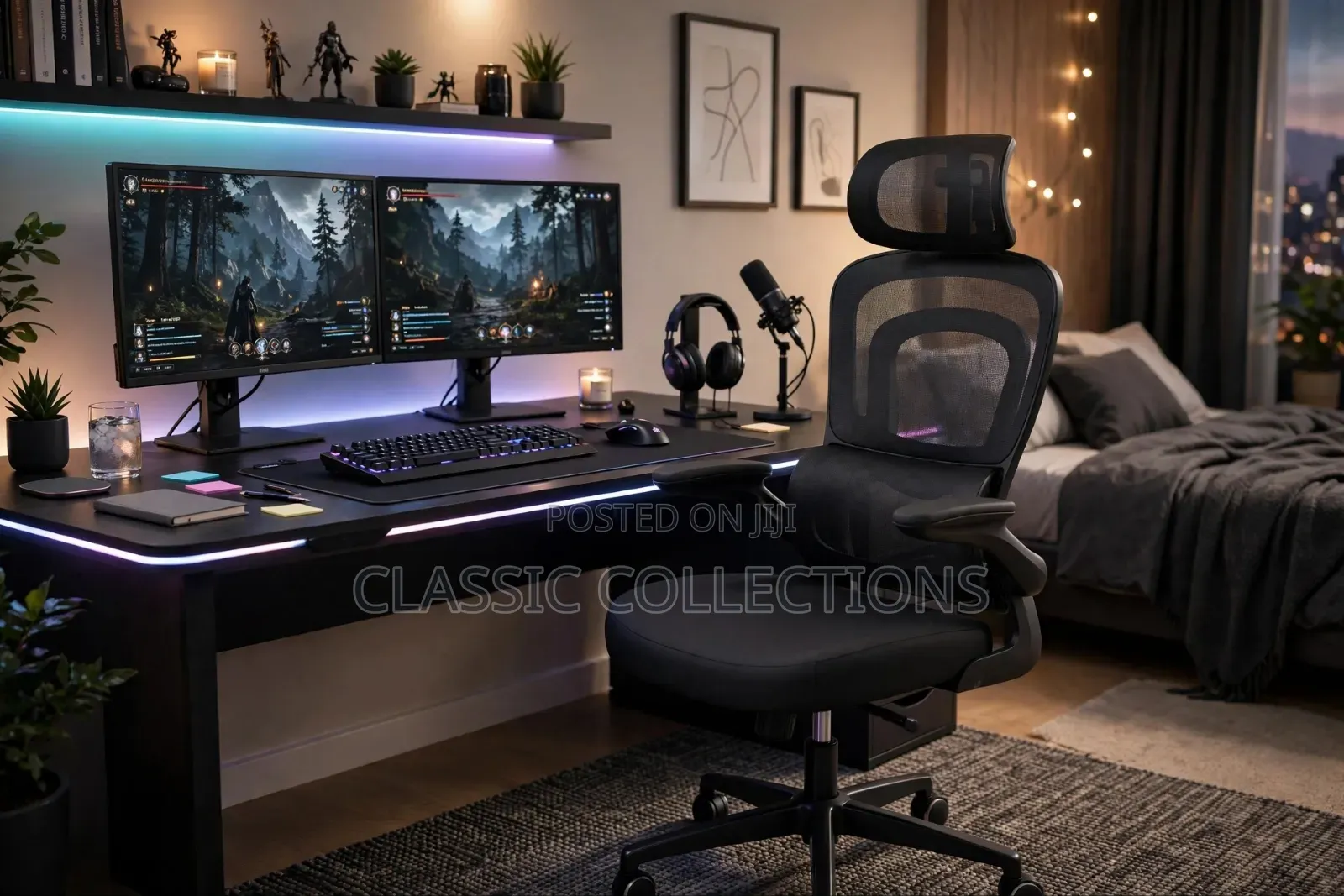 Ergonomic Office Chair-Headrest and Lumbar Support . Adjustable