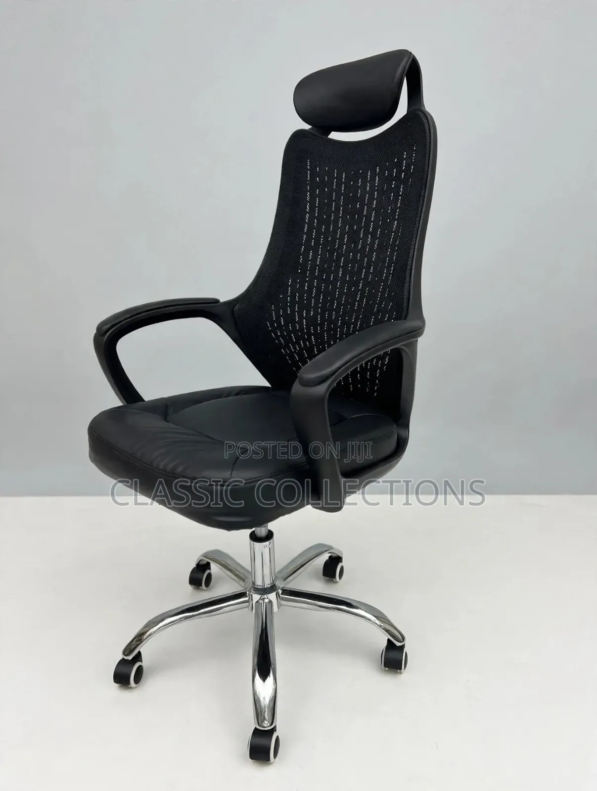 Executive Office Chair-High Back Mesh With Headrest-Leather Seat
