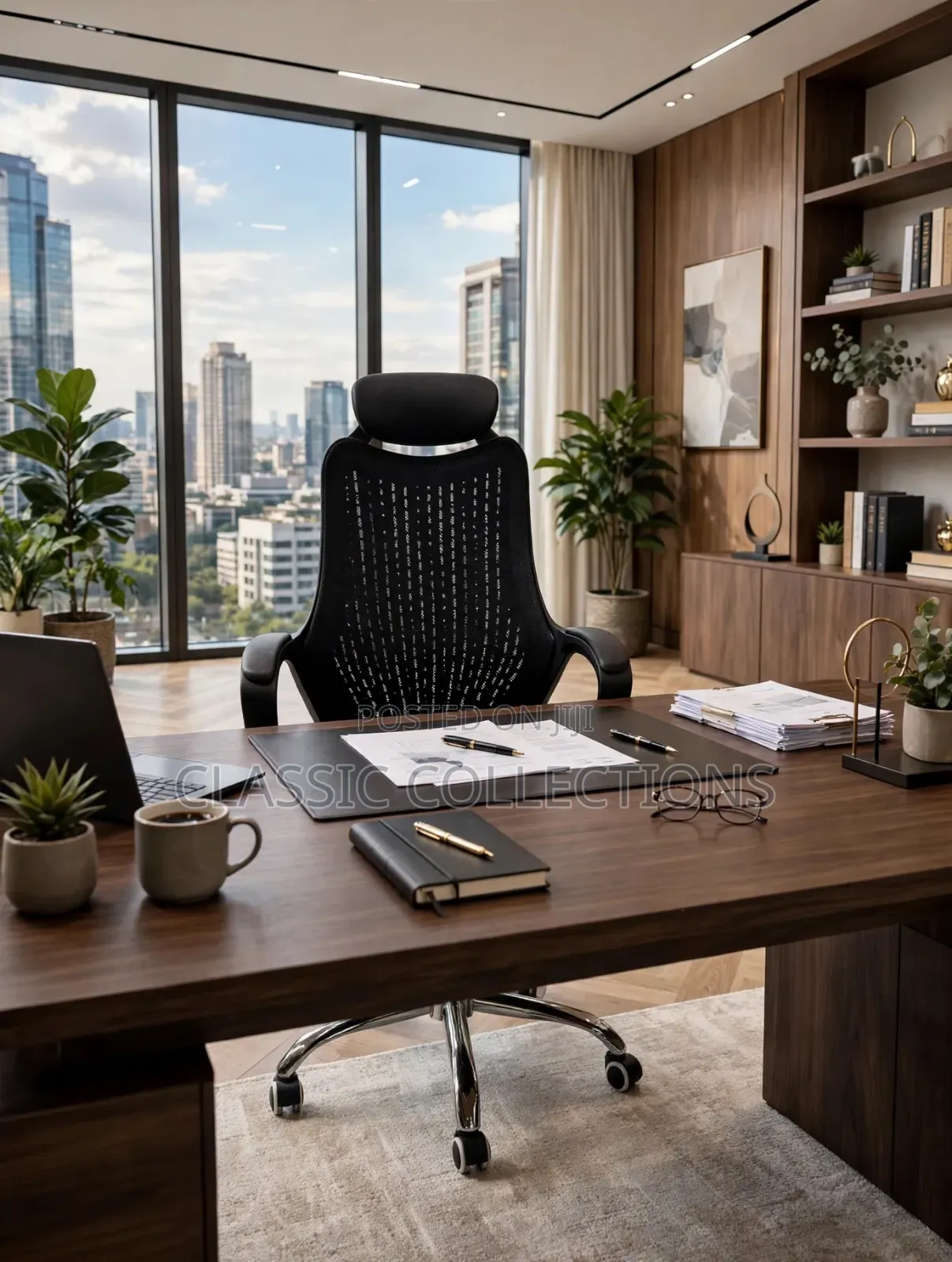 Executive Office Chair-High Back Mesh With Headrest-Leather Seat