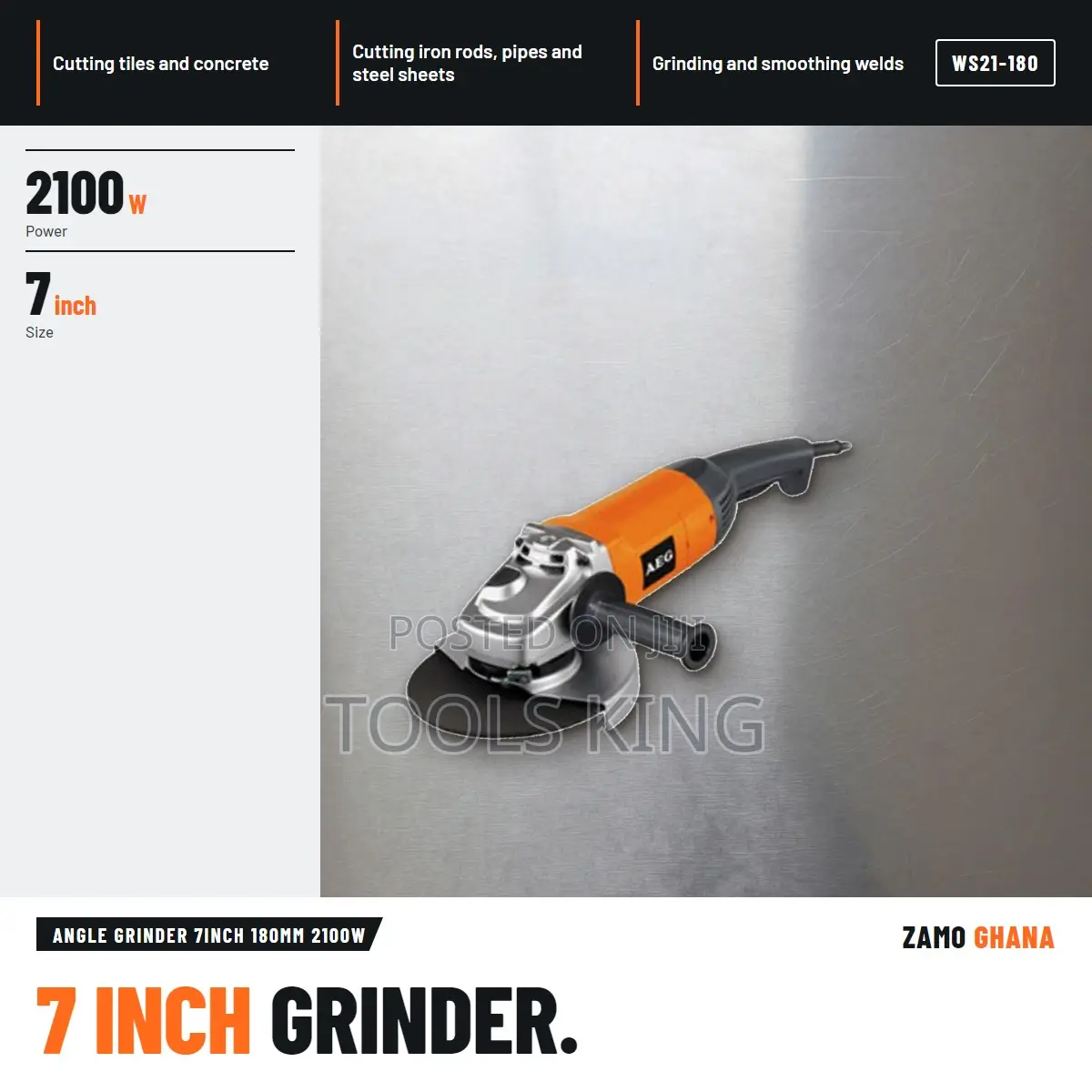 Angle Grinder 7Inch 180Mm 2100W - WS21-180