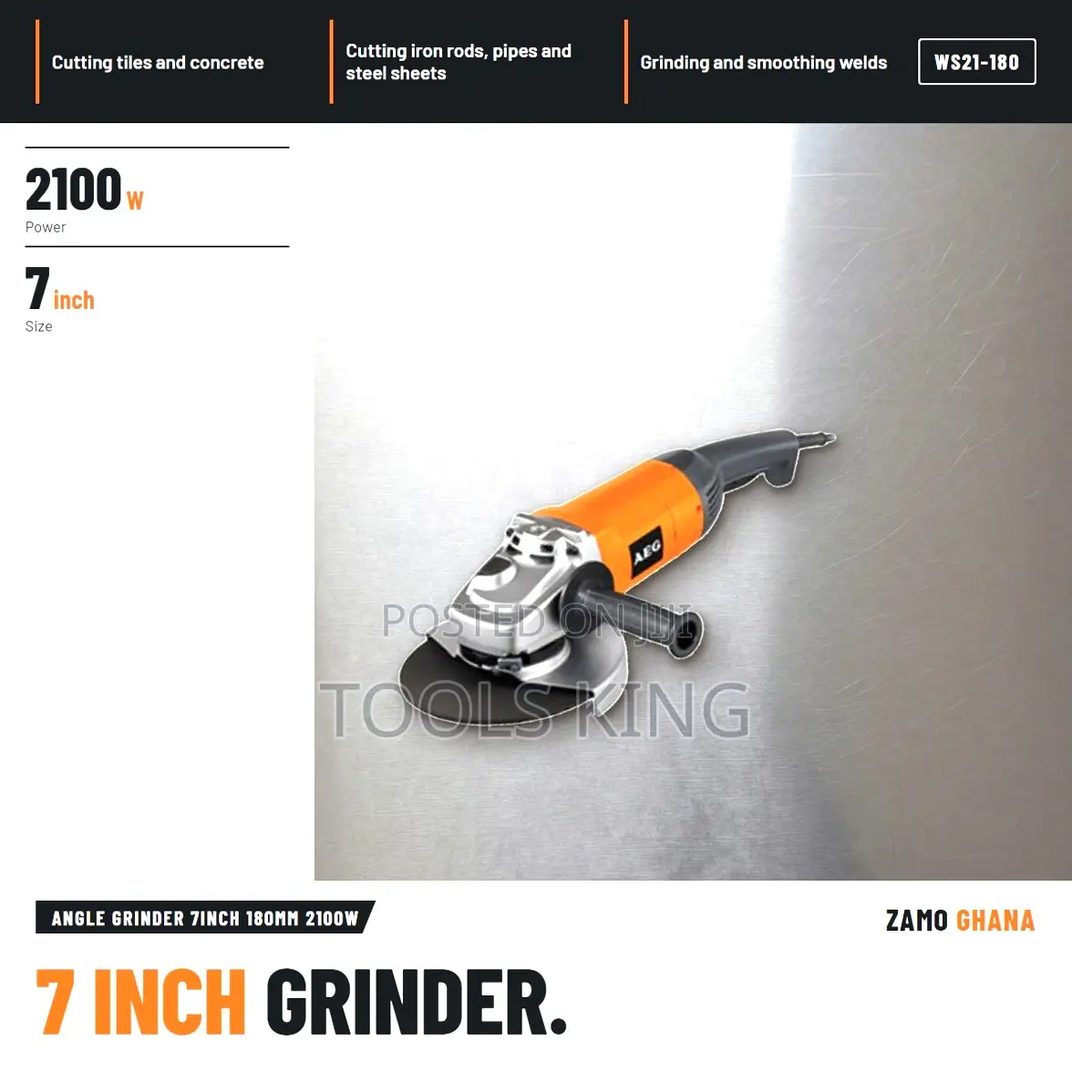 Angle Grinder 7Inch 180Mm 2100W - WS21-180