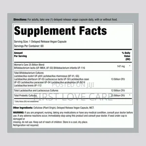 Piping Rock Women's Prebiotic & Probiotic 25 Billion CFU, 60 Pill