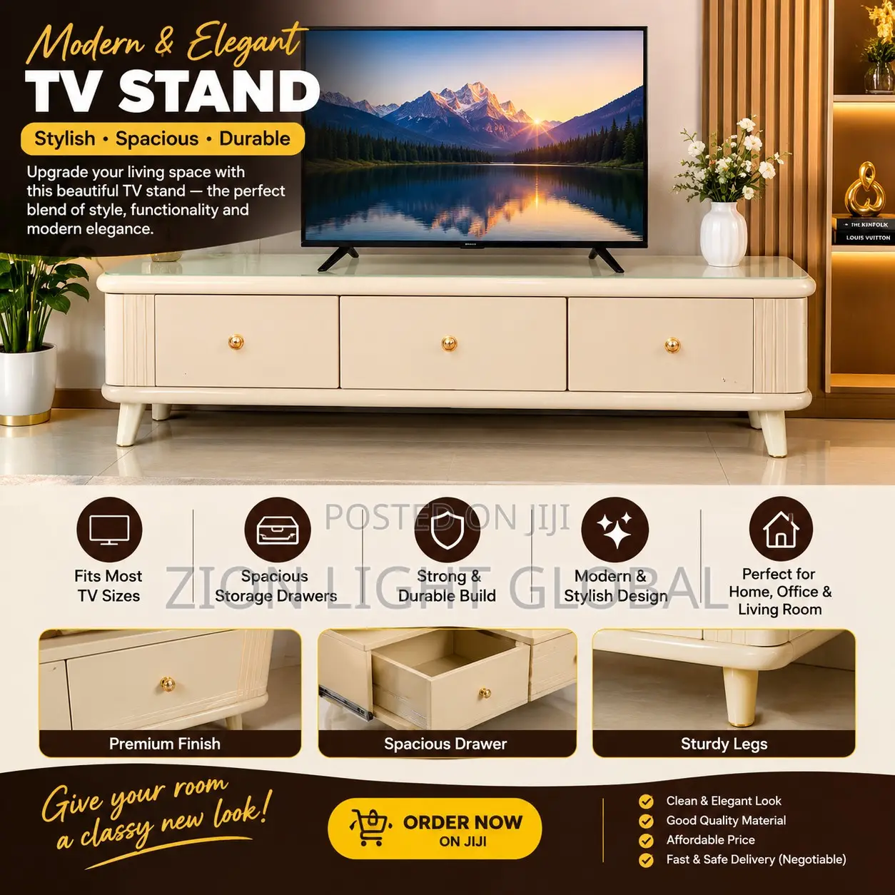 Elegant Cream TV Stand for Sale – Give Your Home a Luxury Look!
