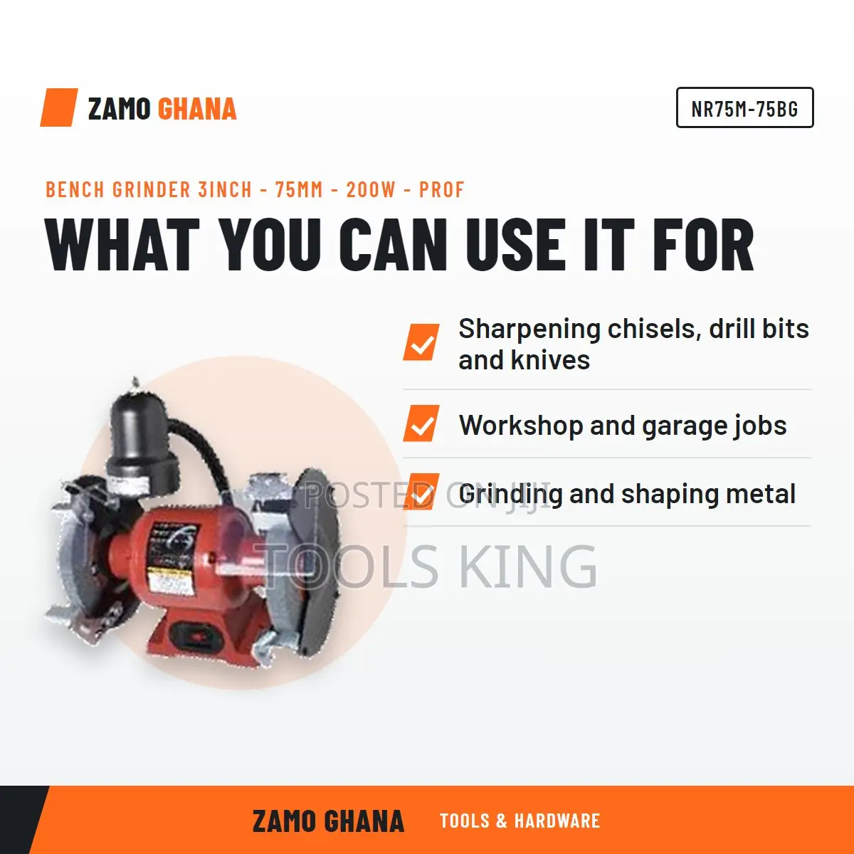 Bench Grinder 3Inch - 75Mm - 200W - Prof - NR75M-75BG