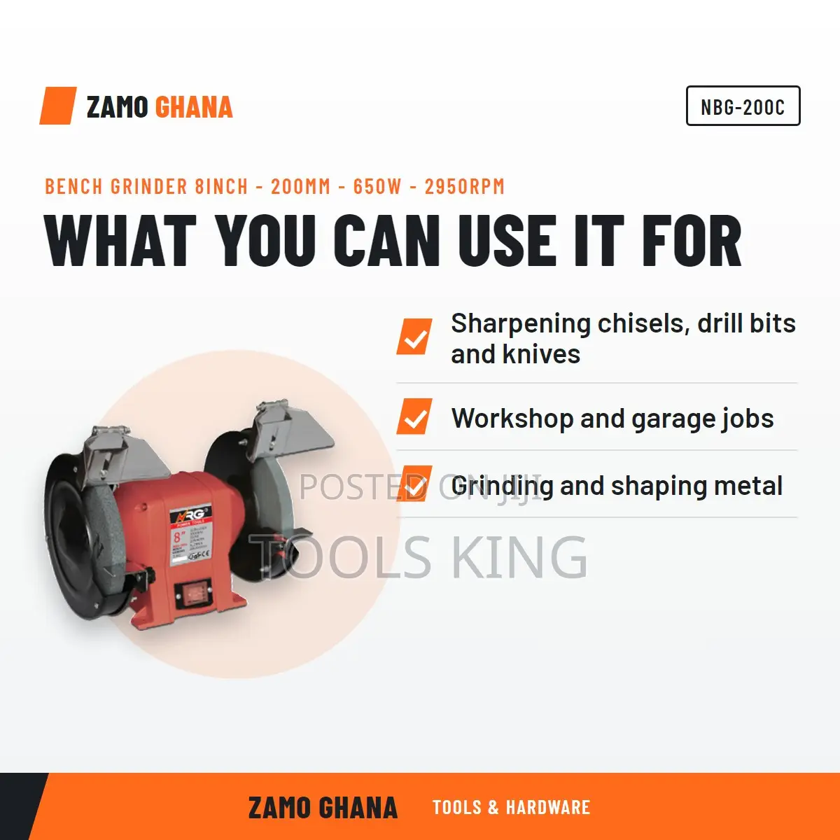 Bench Grinder 8Inch - 200Mm - 650W - 2950Rpm - NBG-200C