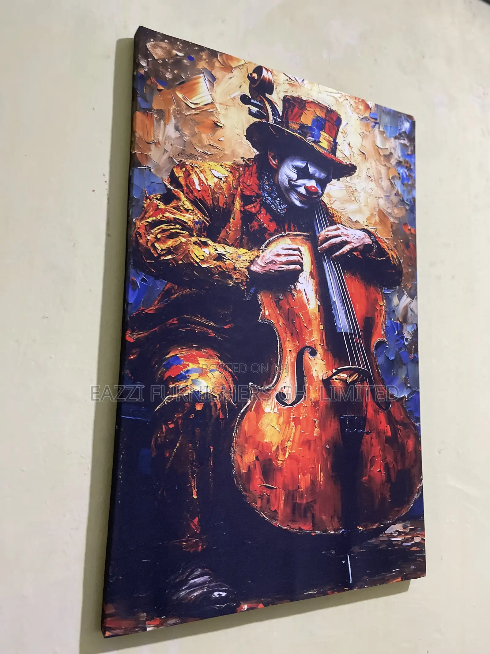 REAL CLOTH Canvas Wall Art, Vintage Cello Player Decor, Unique Circus